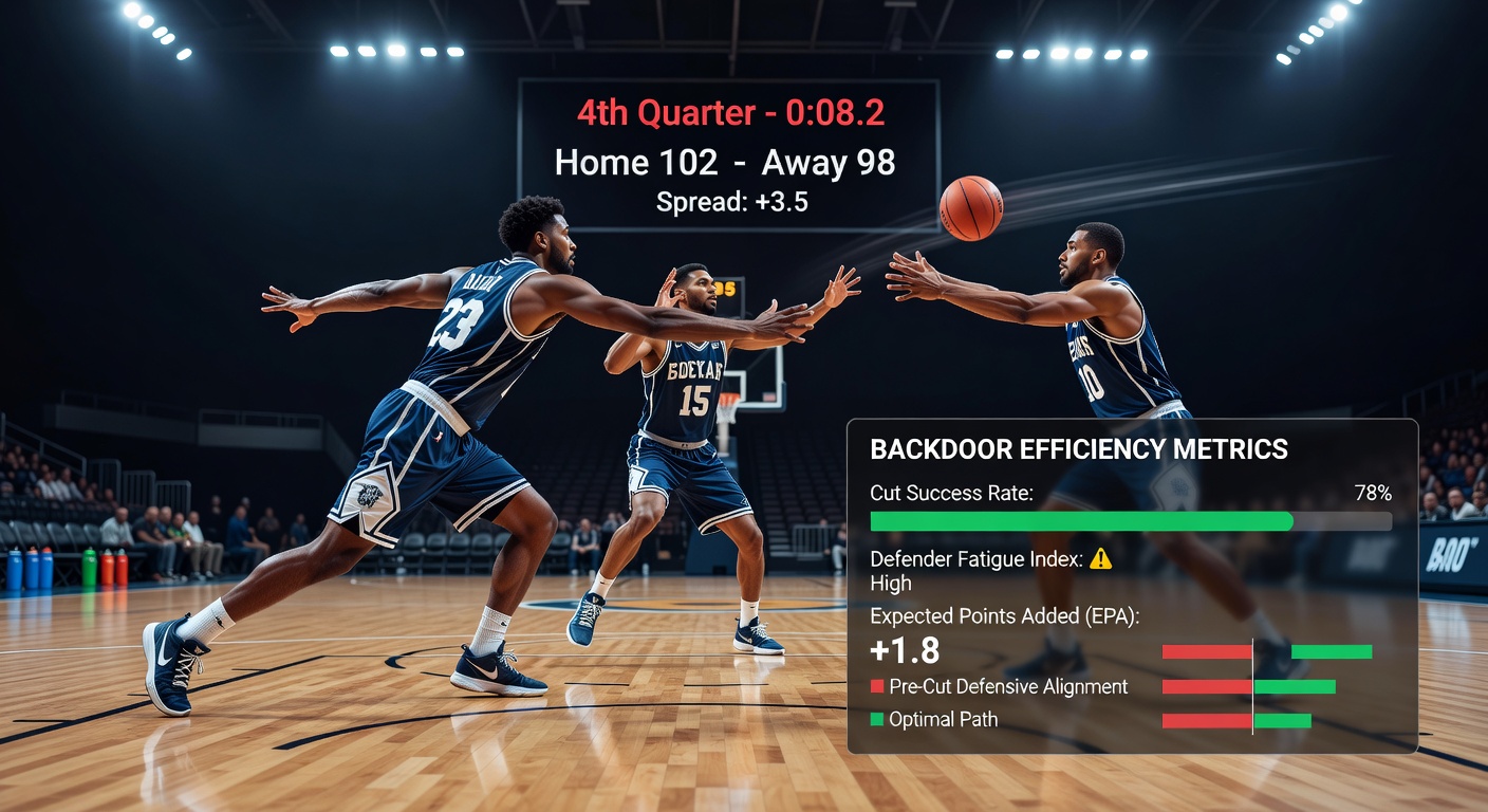 Close-up of referees signaling a foul during a tense final possession, leading to backdoor free throws