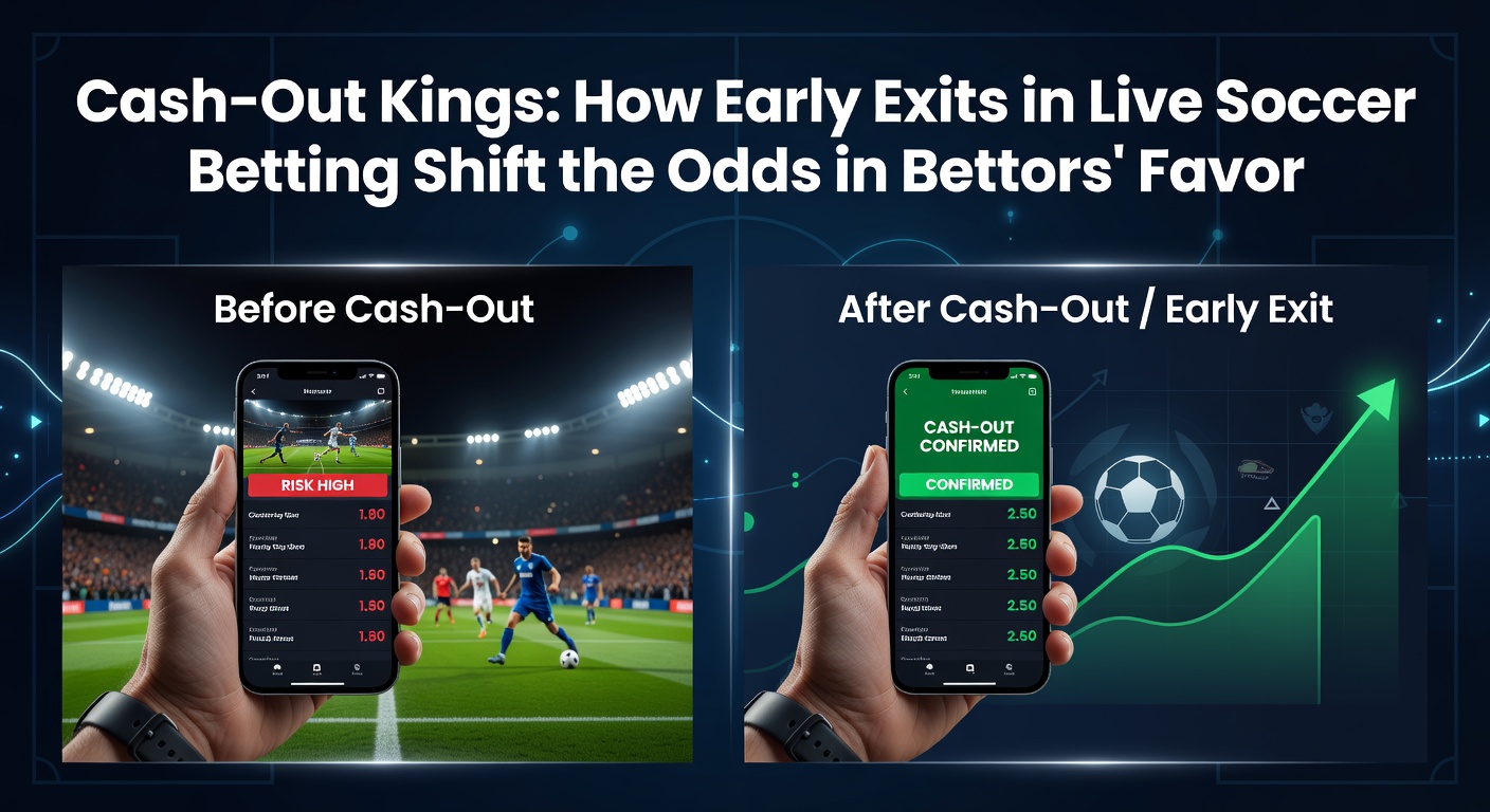Live soccer betting app screen showing cash-out option activated during an early goal celebration on the pitch